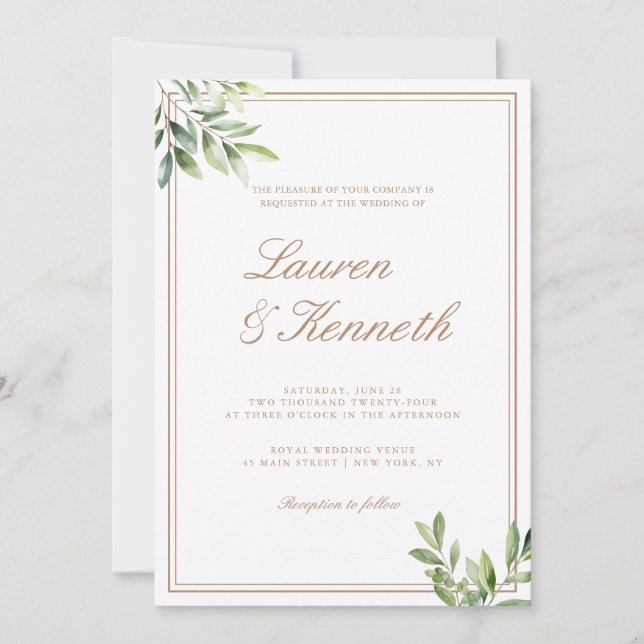 Light Taupe Eucalyptus Wedding QR Code Invitation (Front)