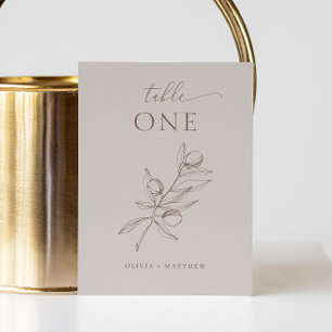 Light Taupe Olive Wedding Elegant Minimalist Table Number