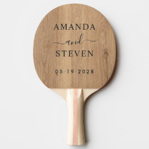 Light Teak Wood Couple Names with Wedding Date Ping Pong Paddle
