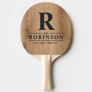 Light Teak Wood Family Name & Initial Ping Pong Paddle