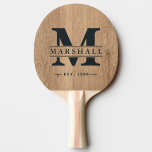 Light Teak Wood Monogram & Name Overlay Ping Pong Paddle