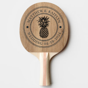 Light Teak Wood Pineapple Wedding Crest & Names Ping Pong Paddle