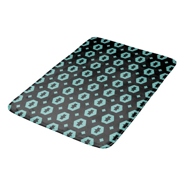 Light Teal and Black: Geometriana 1 Bath Mat (Angled)