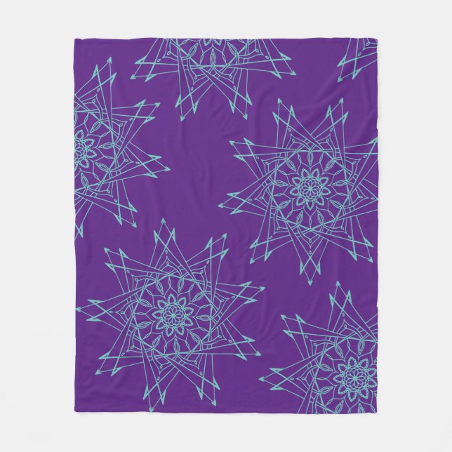 Light Teal and Purple Sharp Mandala Fleece Blanket (Front)