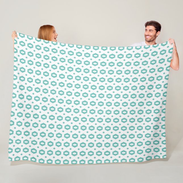Light Teal and White: Geometriana Fleece Blanket (In Situ)