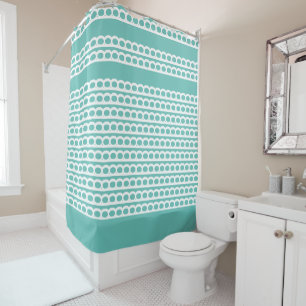 Light Teal and white Modern bubble Waves Shower Curtain