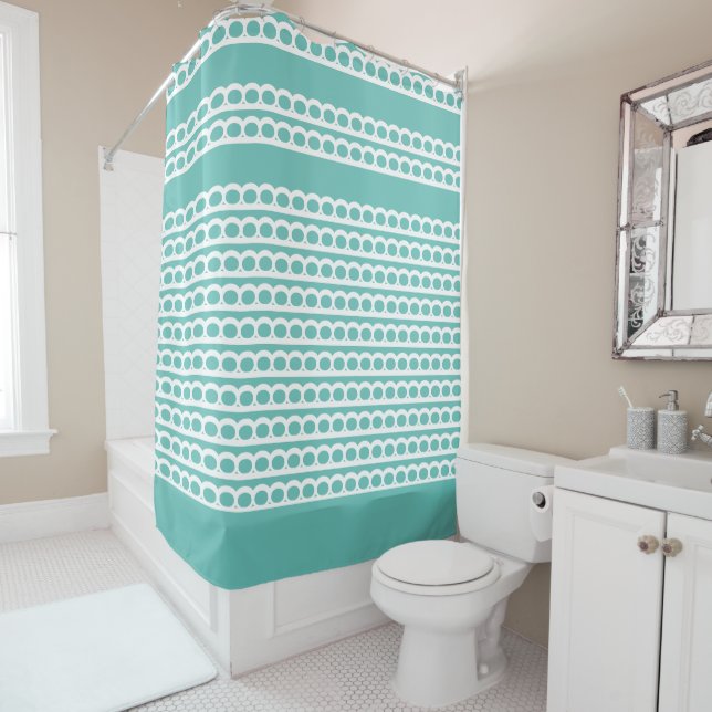 Light Teal and white Modern bubble Waves Shower Curtain (In Situ)