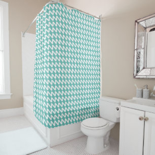 Light Teal and white Modern Sharp Waves Shower Curtain