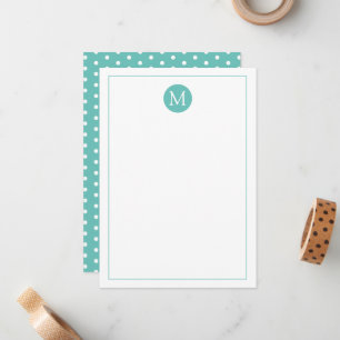 Light Teal and White Polka Dot Monogram Card