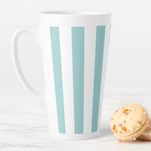 Light Teal and White Vertical Stripes Latte Mug