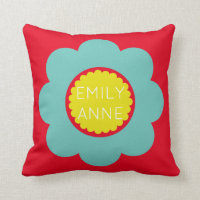 Light Teal and Yellow Flower on Bright Red