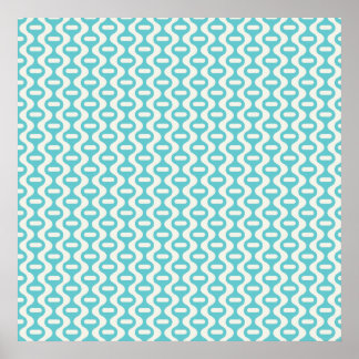 Light Teal, Aqua Wavy Retro Pattern Poster
