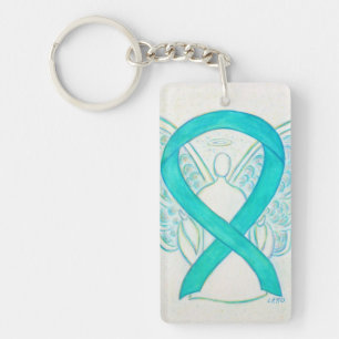 Light Teal Awareness Ribbon Angel Key chain