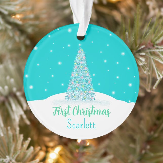 Light Teal Baby First Christmas Tree Ornament (Tree)