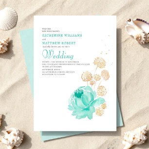 Light Teal & beige Summer Beach Wedding Invitation