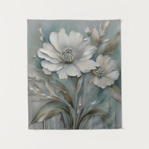 Light Teal Blue Grey Beige White Modern Flowers Tapestry