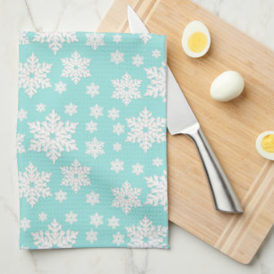 Light Teal Blue Snowflake Pattern Tea Towel