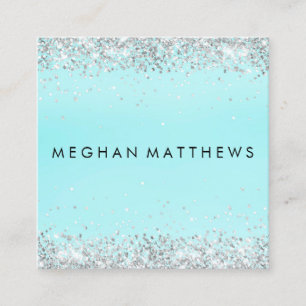 Light Teal Blue Sparkle Beauty Stylist  Square Business Card