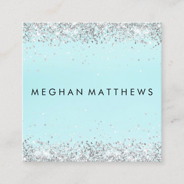 Light Teal Blue Sparkle Beauty Stylist  Square Business Card (Front)