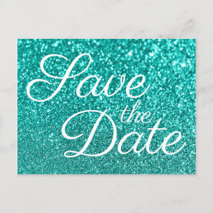 Light Teal Bokeh Glitter Save the Date Postcard