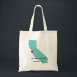 Light Teal California Wedding Welcome Tote Bag<br><div class="desc">A light teal map shape of the state of California with a red heart. You can create your own California wedding destination welcome bags for your guests. All of the colours are customisable on these wedding welcome tote bags. You can change the map shape, elegant calligraphy or modern text, and...</div>