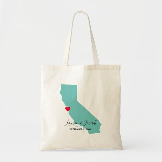 Light Teal California Wedding Welcome Tote Bag (Front)