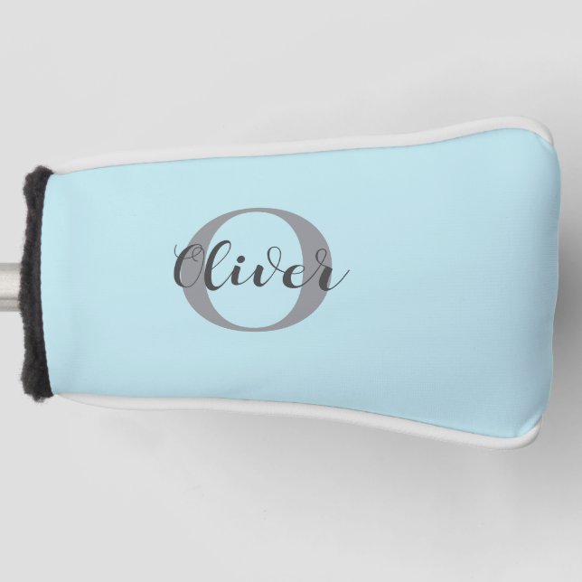 Light Teal Elegant Monogram Script Name  Golf Head Cover (Front)