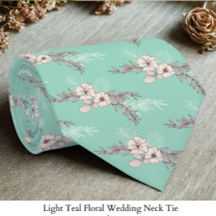 Light Teal Floral Wedding Neck Tie