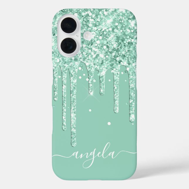 Light Teal Glitter Drips Glam Signature Case-Mate iPhone Case (Back)
