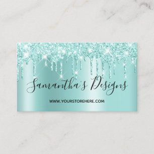 Light Teal Glitter Drips Ombre Online Store Business Card