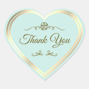 Light Teal Gold Frame Vintage Rose Cute Thank You Heart Sticker
