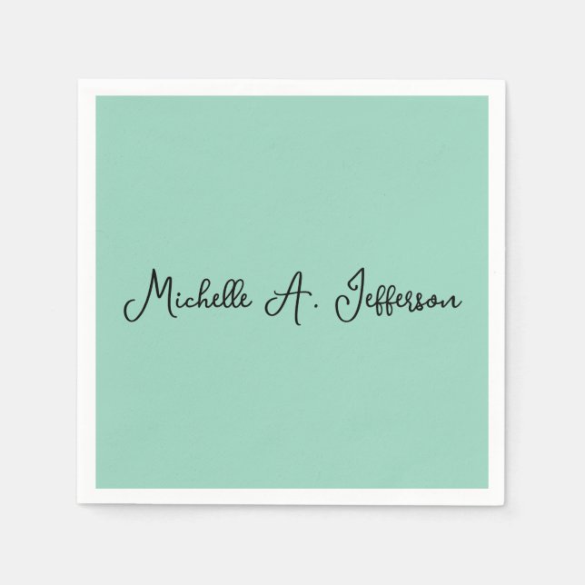 Light Teal Handwriting Creative Trendy Name Napkin (Front)