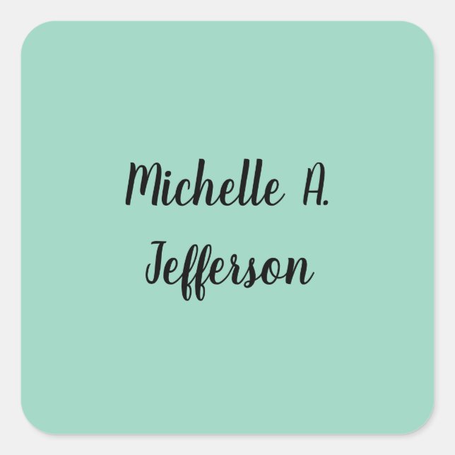 Light Teal Handwriting Creative Trendy Name Square Sticker (Front)