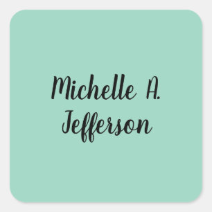 Light Teal Handwriting Creative Trendy Name Square Sticker
