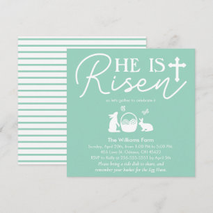 Light Teal “He Is Risen” Easter Celebration  Invitation