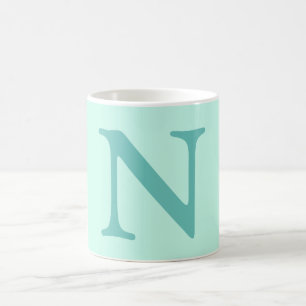 Light Teal Initial Letter Trendy Pastel Mint Blue  Coffee Mug