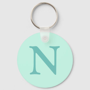 Light Teal Initial Letter Trendy Pastel Mint Blue  Key Ring