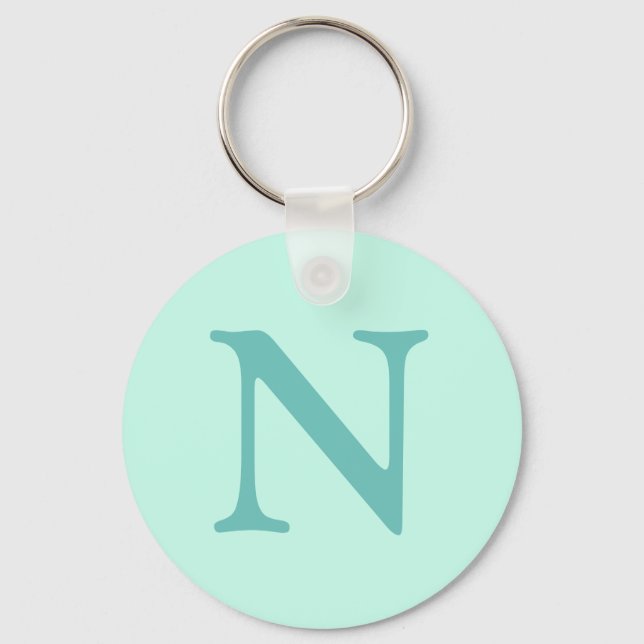 Light Teal Initial Letter Trendy Pastel Mint Blue  Key Ring (Front)