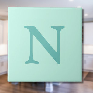 Light Teal Initial Letter Trendy Pastel Mint Blue  Tile