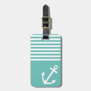 Light Teal Love Anchor Nautical Luggage Tag