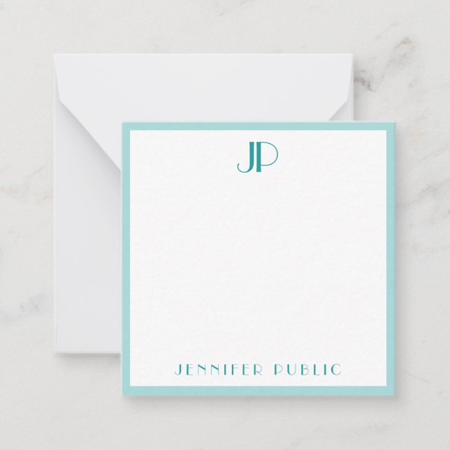 Light Teal Modern Simple Template Monogram Initial (Front)