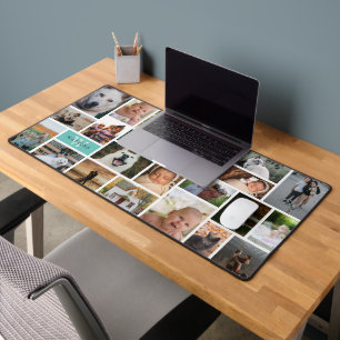 Light Teal Monogram 22 Photo Collage Desk Mat