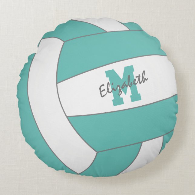 light teal or ANY colour girls volleyball room  Round Cushion (Front)