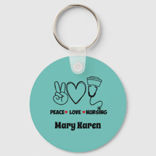 Light Teal Peace Love Nursing Appreciation Keychai Key Ring