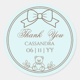 Light teal Personalised Teddy Bear Bow Classic Round Sticker