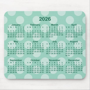 Light Teal Polka Dot Hunter Green 2026 Calendar Mouse Pad