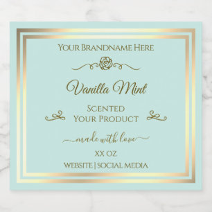 Light Teal Product Label Gold Frame Vintage Rose