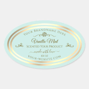 Light Teal Product Label Gold Frame Vintage Rose