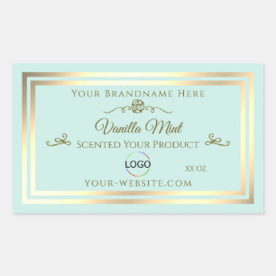 Light Teal Product Label with Gold Frame and Logo