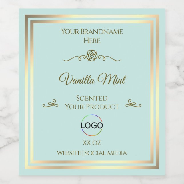 Light Teal Product Label with Gold Frame and Logo (Single Label)